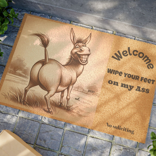 Funny Donkey Doormat, Welcome Mat, Wipe Your Feet on My Ass, Humor Housewarming Gift, Cute Entryway Decor